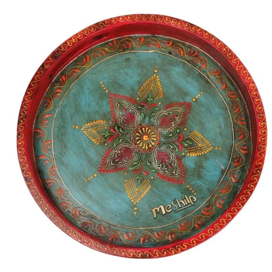 Untitled design (46) Mango Wood Multicolored Round Serving Tray - Image 1